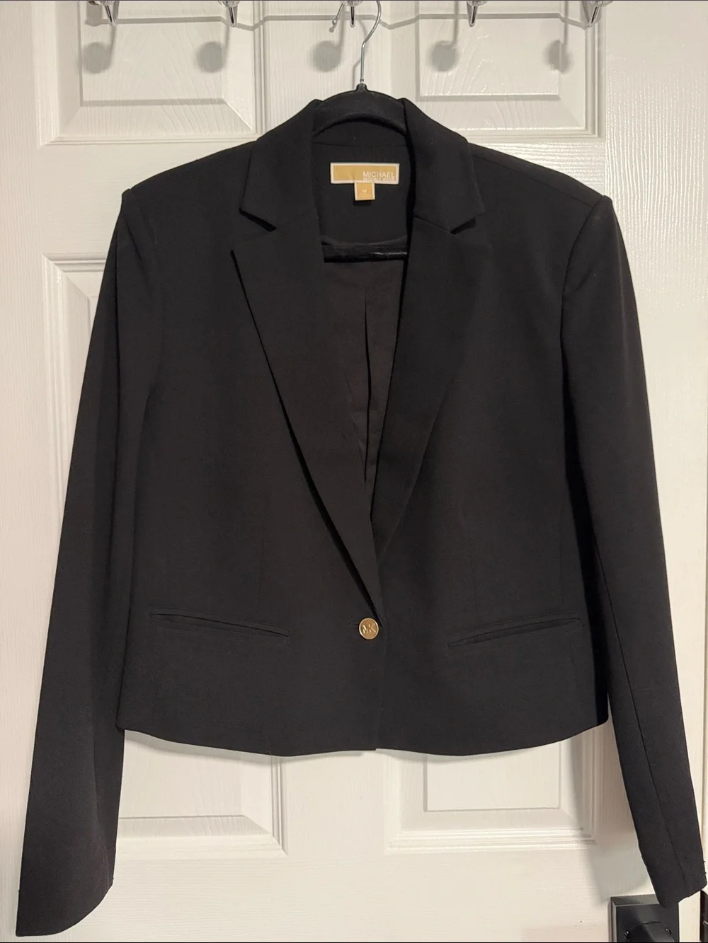 Michael Kors Black Women's Tailored Single-Button Blazer with Gold Accent